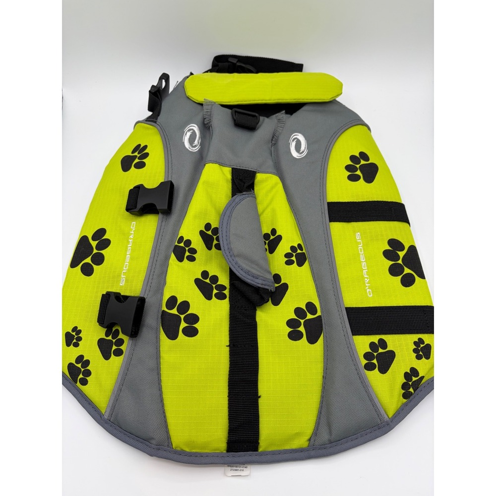 O'Rageous Dog Life Jacket Neon Green Paw Print Pet Safety Vest SLORSS0014